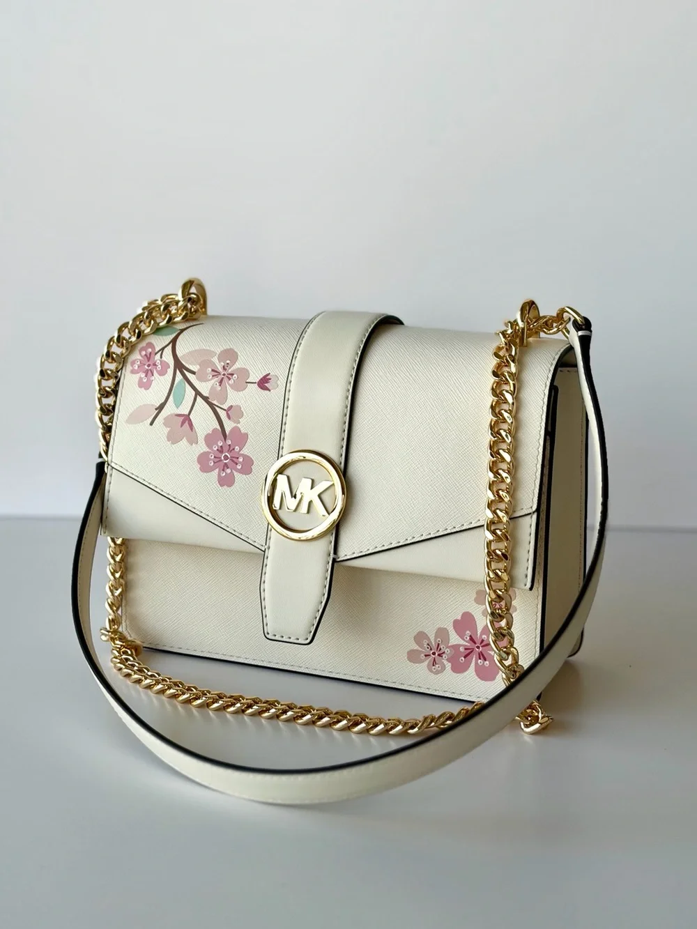 Michael Kors Greenwich SM Flap Shoulder Crossbody Bag Light Cream Multi